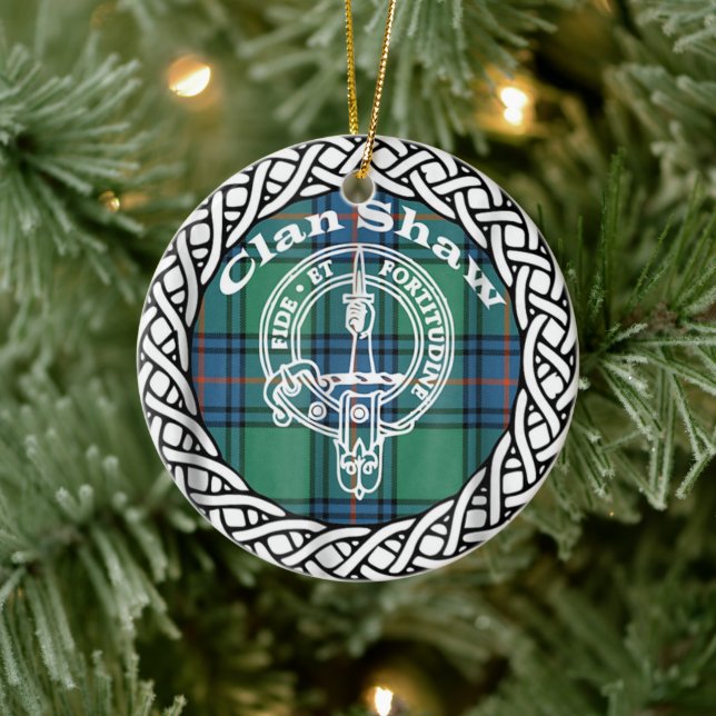 Adorno De Cerámica Clan escocés Shaw Tartán y Escudo (Árbol)