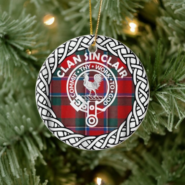 Adorno De Cerámica Clan escocés Sinclair Tartán y Escudo (Árbol)