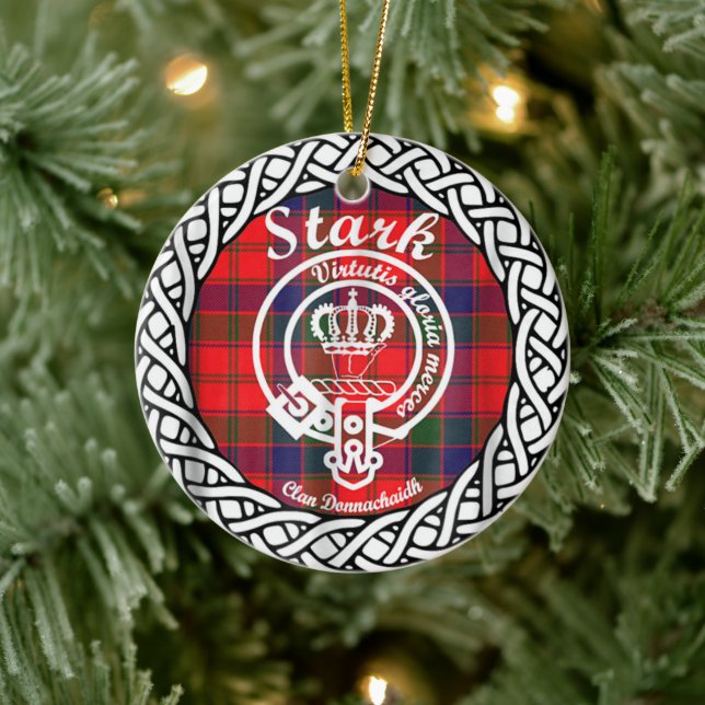 Adorno De Cerámica Clan escocés Stark Tartán y Escudo (Árbol)