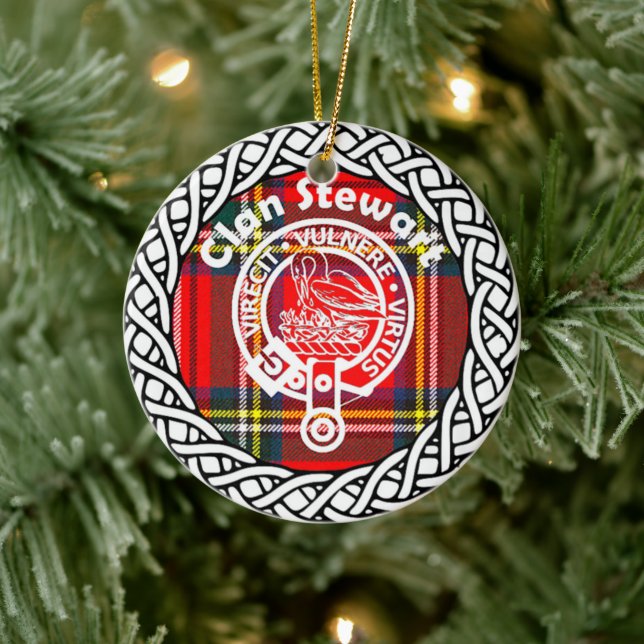 Adorno De Cerámica Clan escocés Stewart Tartán y Escudo (Árbol)