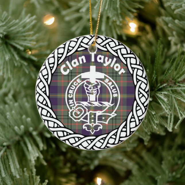 Adorno De Cerámica Clan escocés Taylor Tartán y Escudo (Árbol)