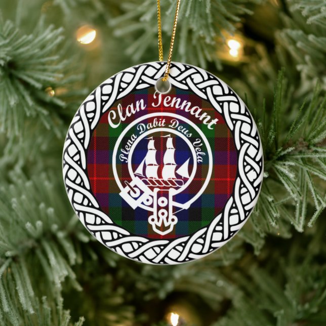 Adorno De Cerámica Clan escocés Tennant Tartán y Escudo (Árbol)