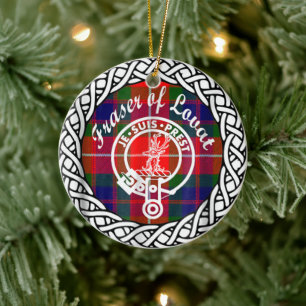 Adorno De Cerámica Clan Fraser de Lovat Tartán y Escudo