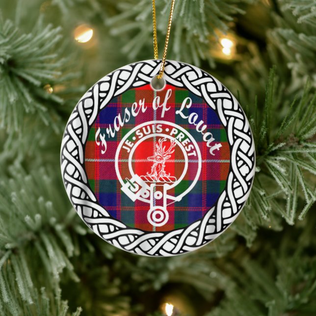 Adorno De Cerámica Clan Fraser de Lovat Tartán y Escudo (Árbol)