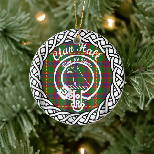 Adorno De Cerámica Clan Hall Tartán y Escudo de Escocia (Árbol)