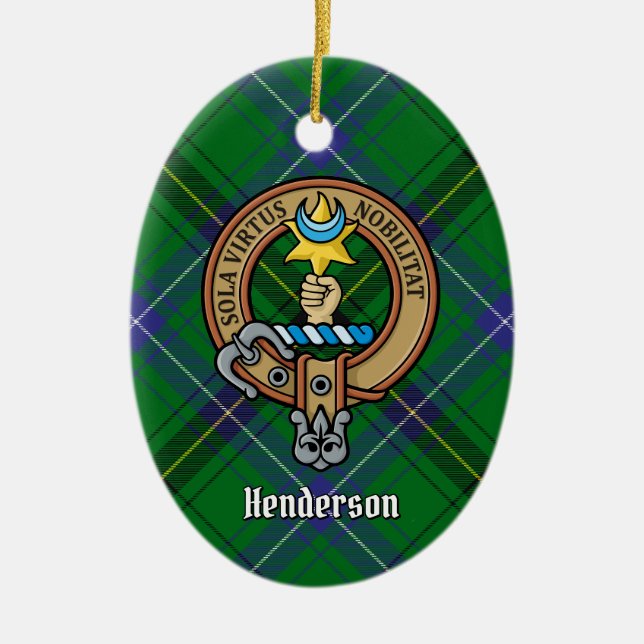 Adorno De Cerámica Clan Henderson Escudo sobre Tartán (Frente)