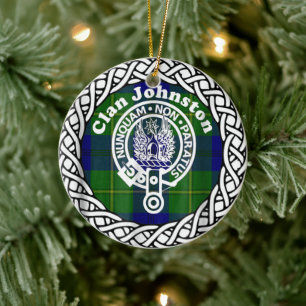 Adorno De Cerámica Clan Johnston Tartán y Escudo de Escocia