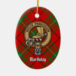 Adorno De Cerámica Clan MacAulay Escudo sobre Tartán