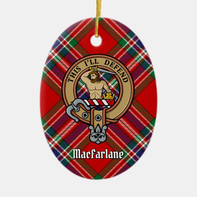 Adorno De Cerámica Clan MacFarlane Escudo sobre Red Tartán (Frente)