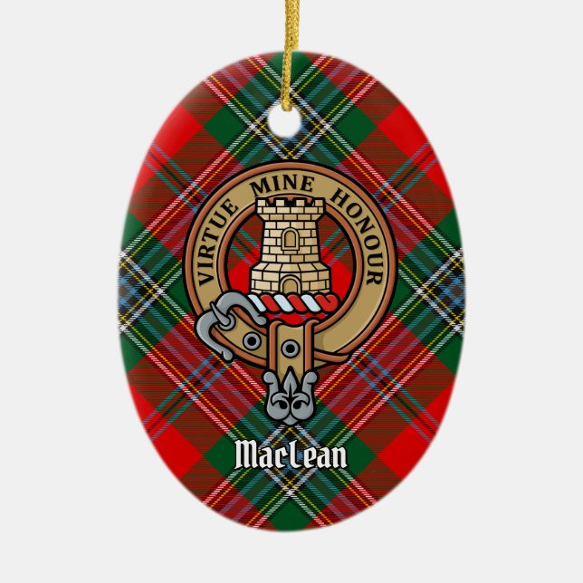 Adorno De Cerámica Clan MacLean Escudo sobre Tartán (Frente)