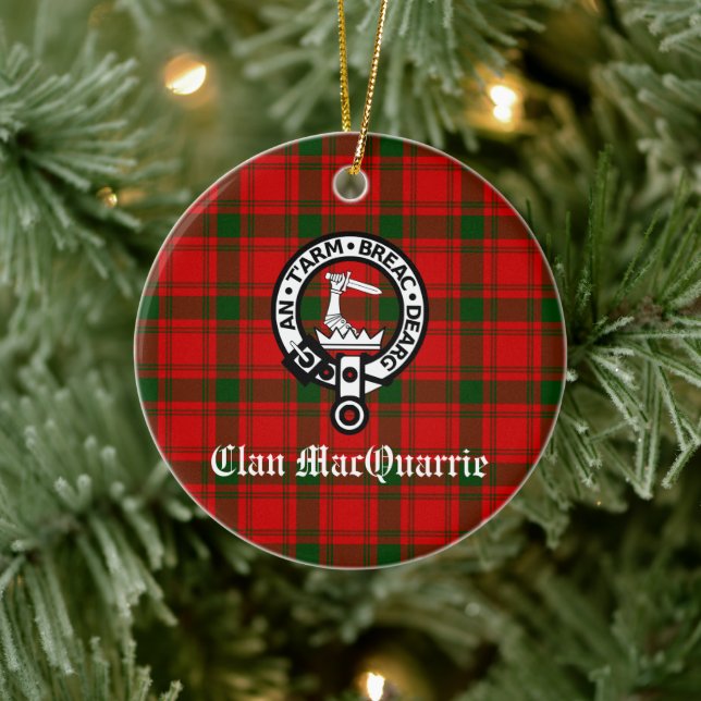 Adorno De Cerámica Clan MacQuarrie Tartan y Escudo (Árbol)
