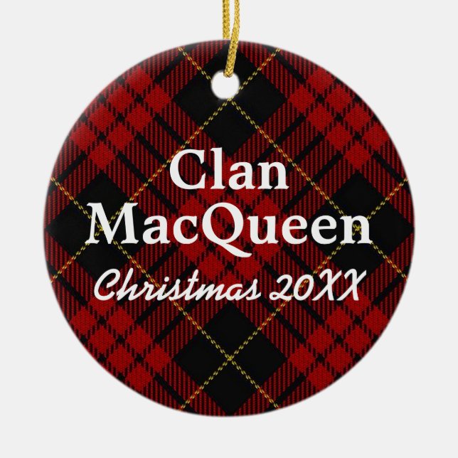 Adorno De Cerámica Clan MacQueen Escocia Red y Tartán Negro (Frente)