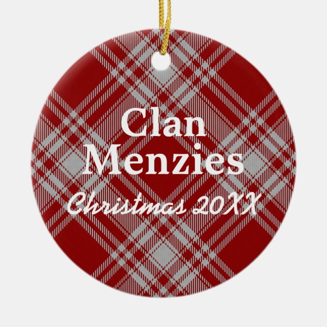 Adorno De Cerámica Clan Menzies Escocia Tartán Blanco Rojo (Frente)