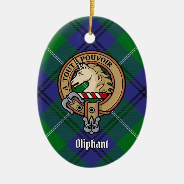 Adorno De Cerámica Clan Oliphant Escudo sobre Tartán (Frente)