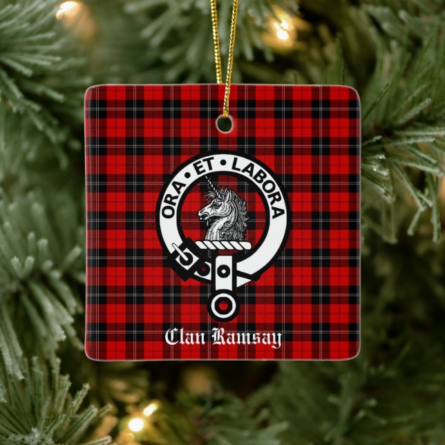 Adorno De Cerámica Clan Ramsay Escudo Badge & Tartan Personalizado (Árbol)