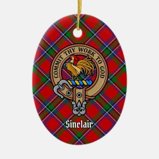 Adorno De Cerámica Clan Sinclair Escudo sobre Tartán (Frente)