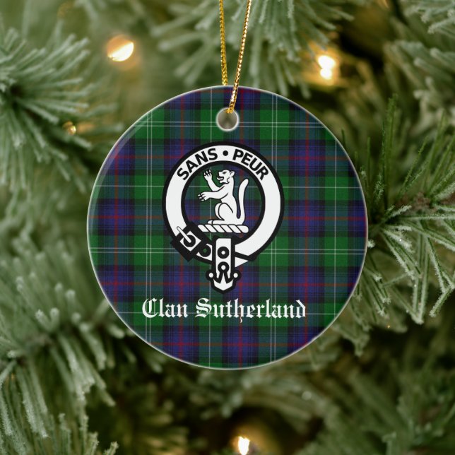 Adorno De Cerámica Clan Sutherland Escudo y Personalizable Tartán (Árbol)