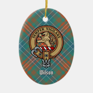 Adorno De Cerámica Clan Wilson Escudo sobre el antiguo Tartán