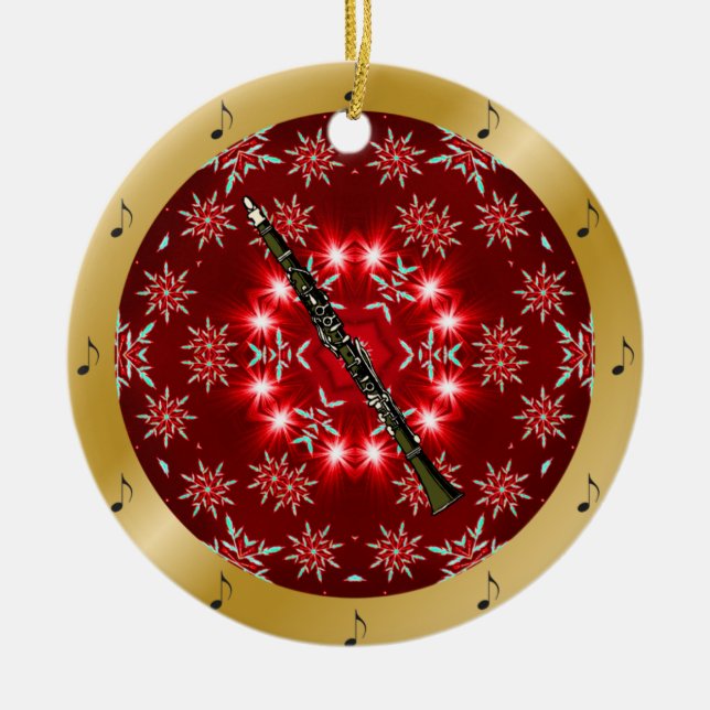 Adorno De Cerámica Clarinet ~ Silver ~ Red~ Navidades ~ oro ~ ~ (Frente)