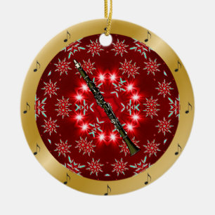 Adorno De Cerámica Clarinete ~ Plata ~ Rojo ~ Oro ~ Navidad ~