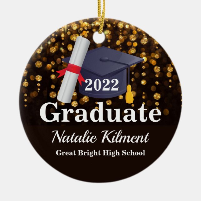 Adorno De Cerámica Clase Black and Gold Graduation Cap de 2022 Foto (Frente)