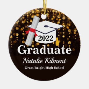 Adorno De Cerámica Clase Black and Gold Graduation Cap de 2022 Foto