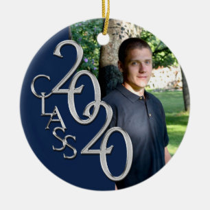 Adorno De Cerámica Clase de 2020 Graduación Foto Keepsake Silver Blu