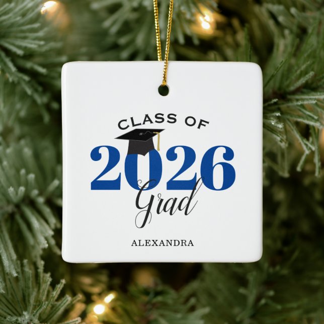 Adorno De Cerámica Clase de 2022 Graduado Azul oscuro moderno (Árbol)
