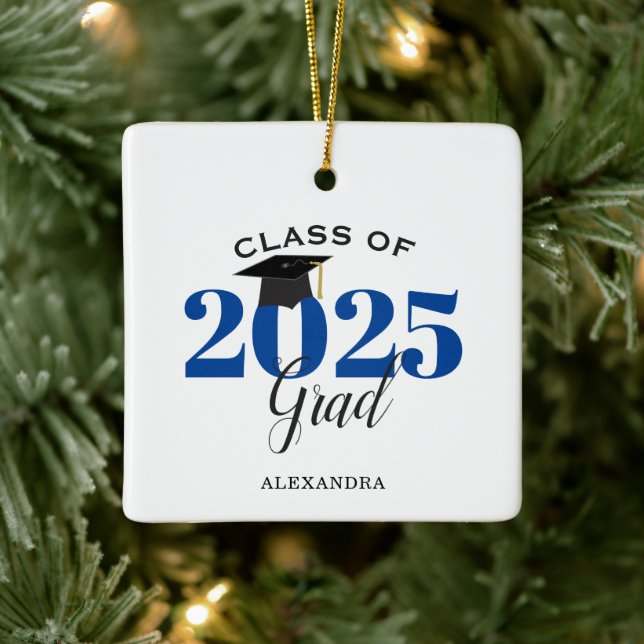 Adorno De Cerámica Clase de 2022 Graduado Azul oscuro moderno (Árbol)