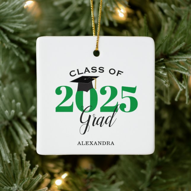 Adorno De Cerámica Clase de 2022 Graduado Verde Moderno y Negro (Árbol)