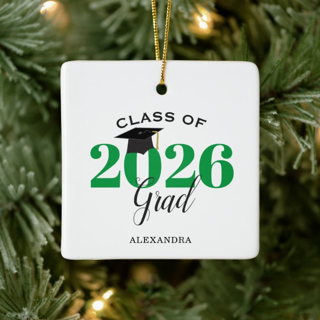 Adorno De Cerámica Clase de 2022 Graduado Verde Moderno y Negro (Árbol)