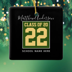 Adorno De Cerámica Clase de 2023 Modern Green Black & Gold Graduation