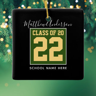 Adorno De Cerámica Clase de 2023 Modern Green Black & Gold Graduation