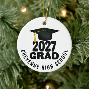 Adorno De Cerámica Clase de 2027 Foto de Graduación en Negrita