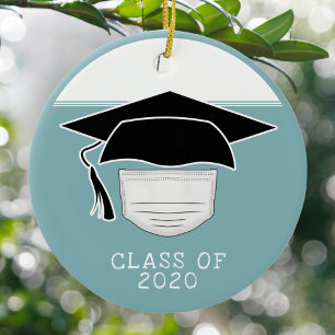 Adorno De Cerámica Clase de Gorra de graduación 2020 con máscara faci