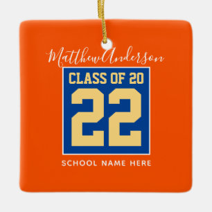 Adorno De Cerámica Clase de Graduación Azul y Oro Naranja 2022