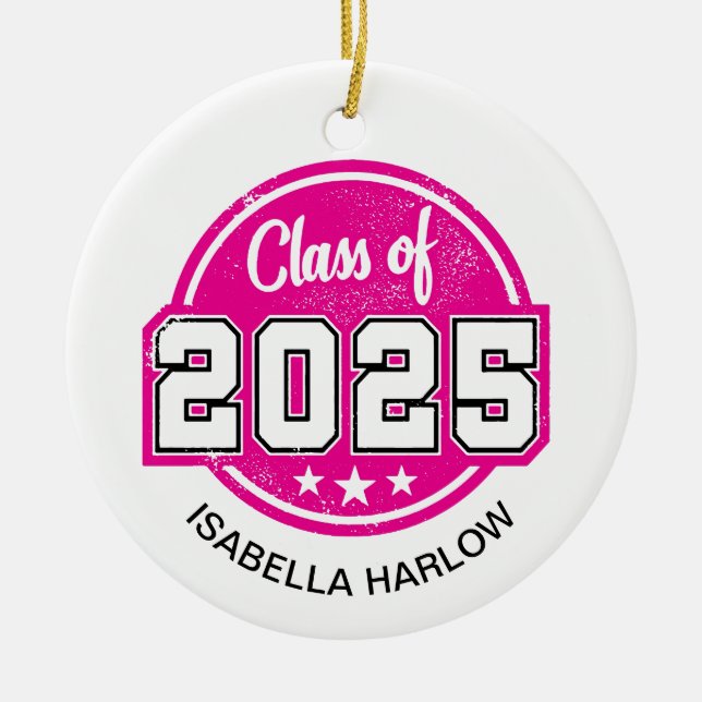 Adorno De Cerámica Clase de nombre de graduado rosado 2025 (Frente)
