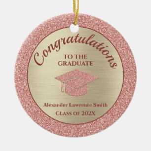 Adorno De Cerámica Clase de Purpurina de Oro Rosa de Graduación 2022