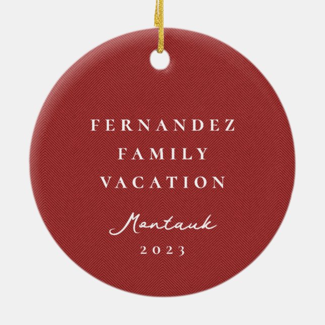 Adorno De Cerámica Clásica foto personalizada de herringbone rojo sim (Atrás)