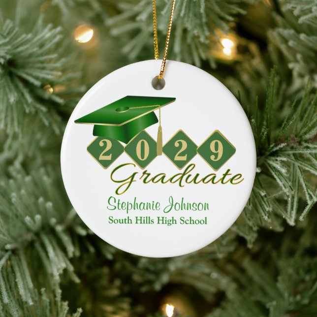 Adorno De Cerámica Clásico de Graduación Verde y Oro (Árbol)