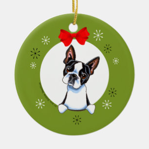 Adorno De Cerámica Clásico de los Navidades de Boston Terrier