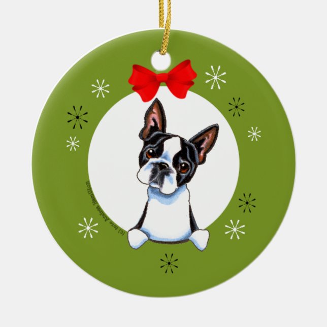 Adorno De Cerámica Clásico de los Navidades de Boston Terrier (Frente)
