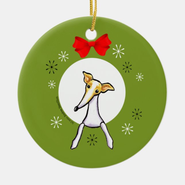 Adorno De Cerámica Clásico de los Navidades del Greyhound italiano bl (Frente)