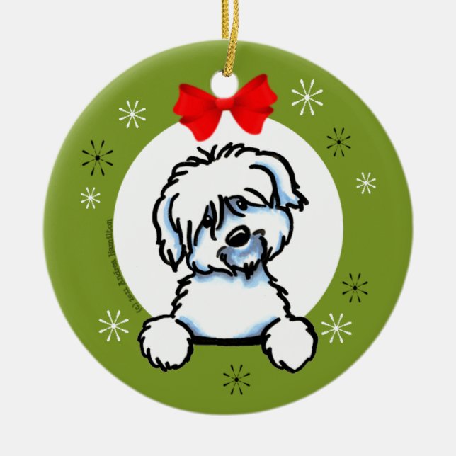 Adorno De Cerámica Clásico de Navidades Coton de Tulear (Frente)