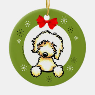 Adorno De Cerámica Clásico de Navidades de Labradoodle Amarillo