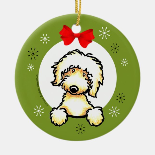 Adorno De Cerámica Clásico de Navidades de Labradoodle Amarillo (Frente)