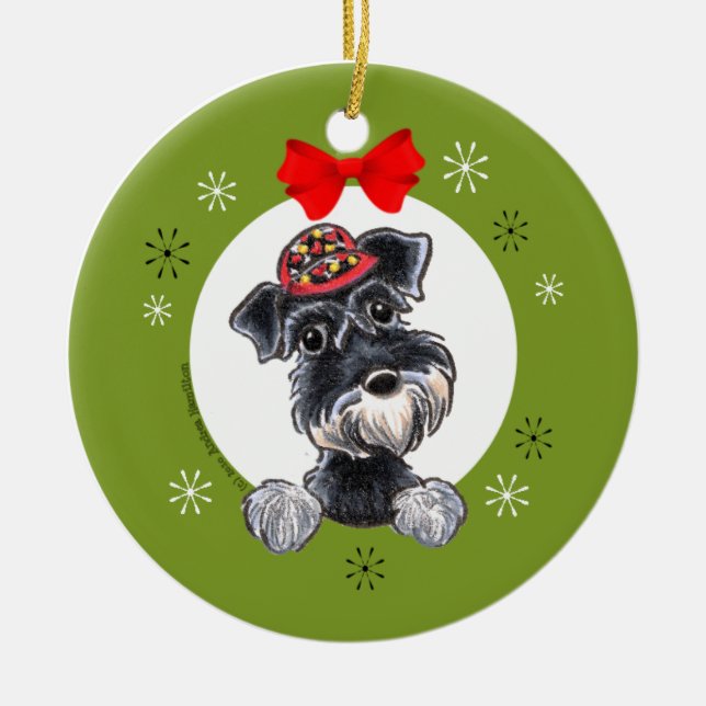 Adorno De Cerámica Clásico de Navidades de Schnauzer Black Silver (Frente)