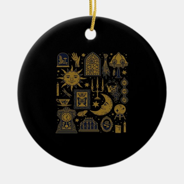 Adorno De Cerámica Clásico de Whimsigoth - Luna mística y bosque (Frente)