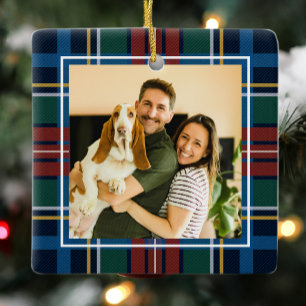 Adorno De Cerámica Clásico estampado navideño de cuadros escoceses en