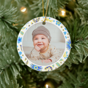 Adorno De Cerámica Clásico Marco Floral Primera Navidad del Bebé